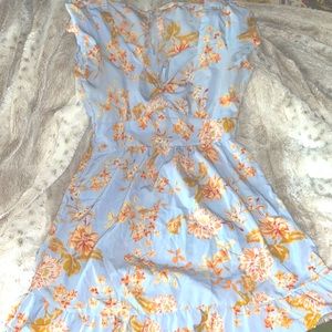 Indulge blue dress with floral pattern and elastic waistband